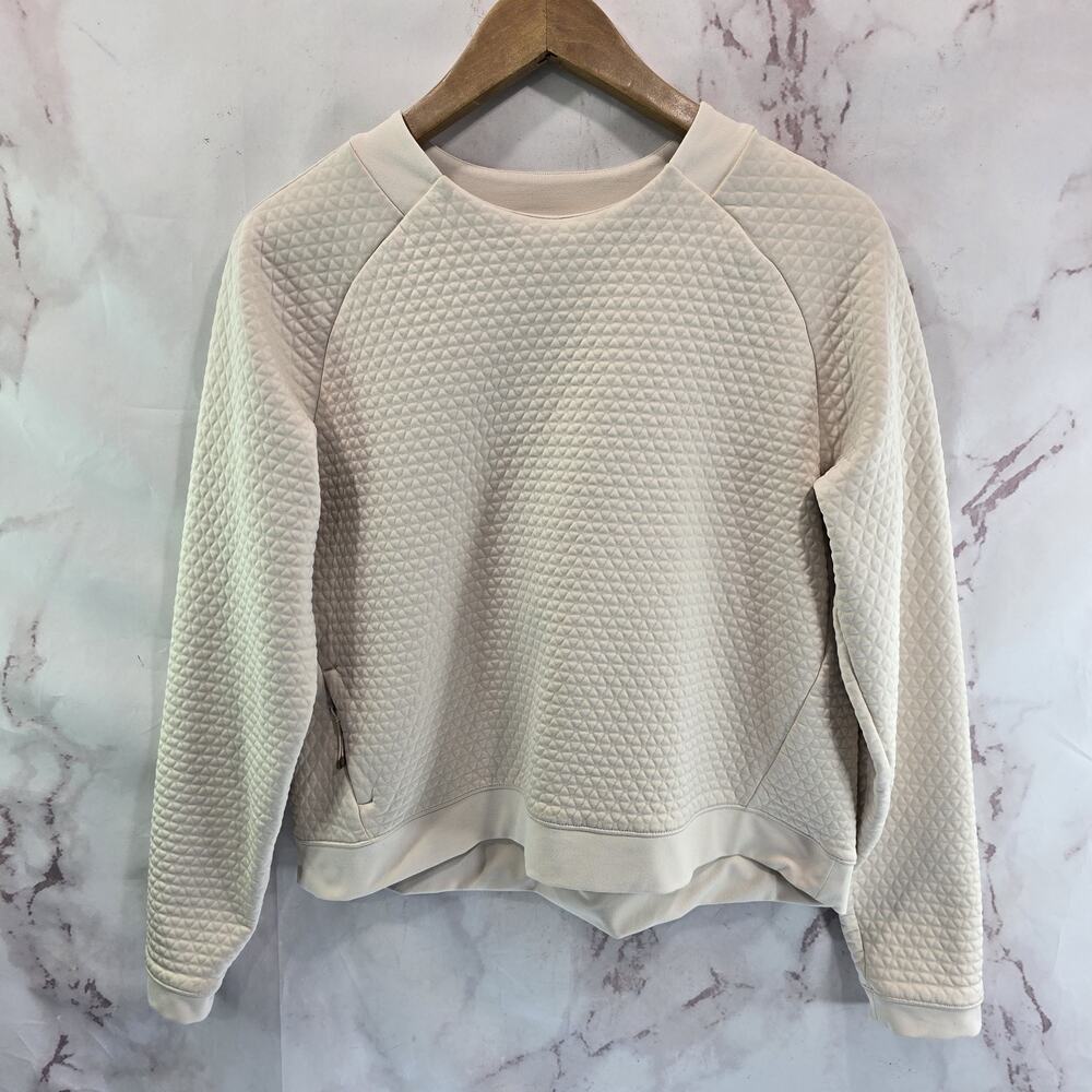 REI Sweatshirt Womens Medium Cream Pullover Quilted Grid Fleece Co Op